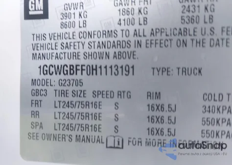 2017 Chevrolet Express 2500 Work Van z USA, uszkodzony, nr VIN 1GCWGBFF0H1113191